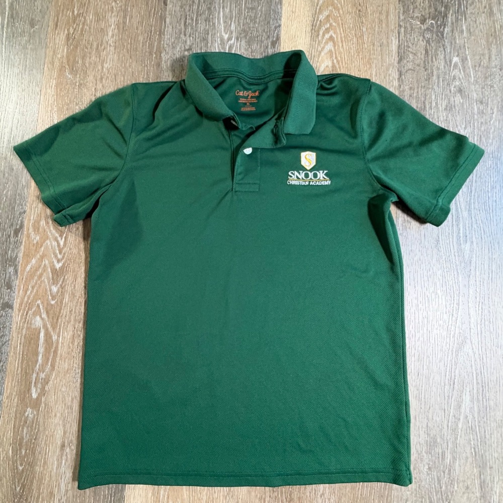 Cat & Jack Polo Shirt Kids XL Green Snook Christian Academy Short Sleeve